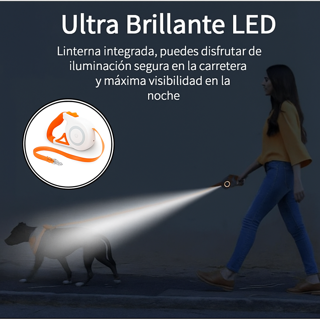 Correa Retráctil Automática con Luz para Pasear Perros