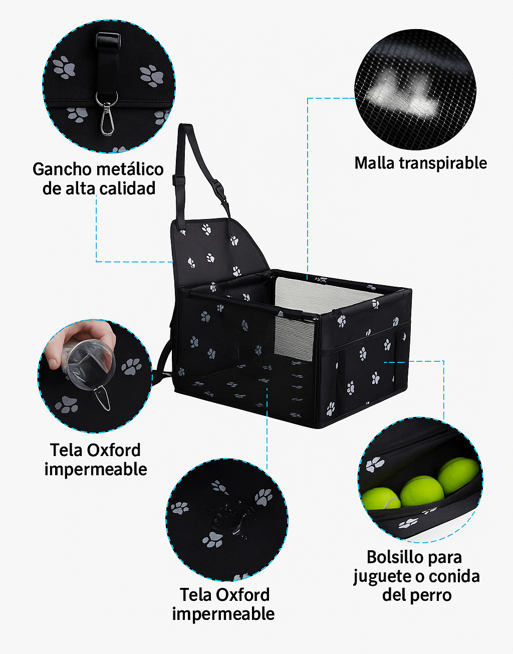 Asiento de coche antisuciedad y comodidad para mascotas